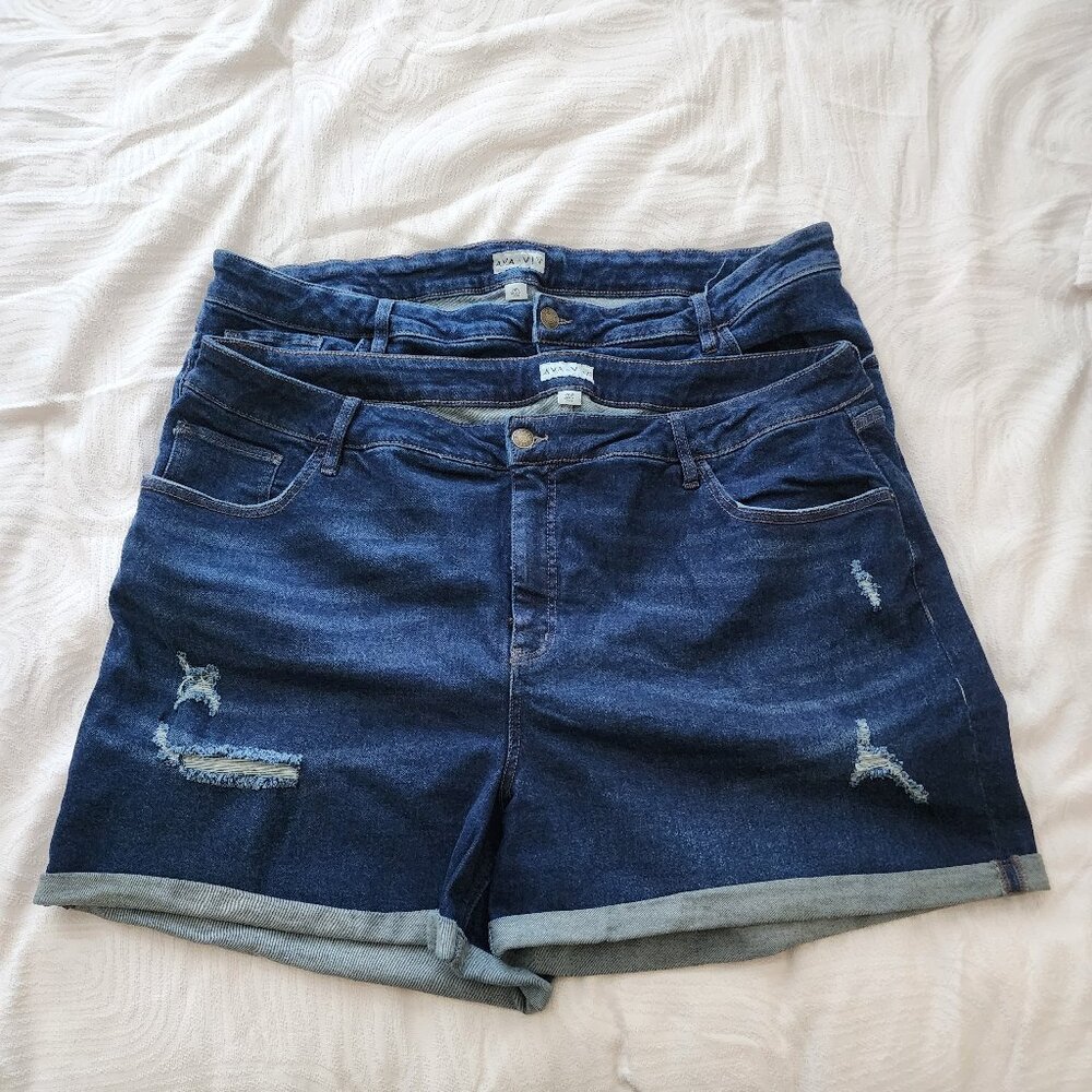 USED Ava&Viv Plus Size High Rise Midi Cuffed Jean Shorts - 24 Dark wash- 2pair